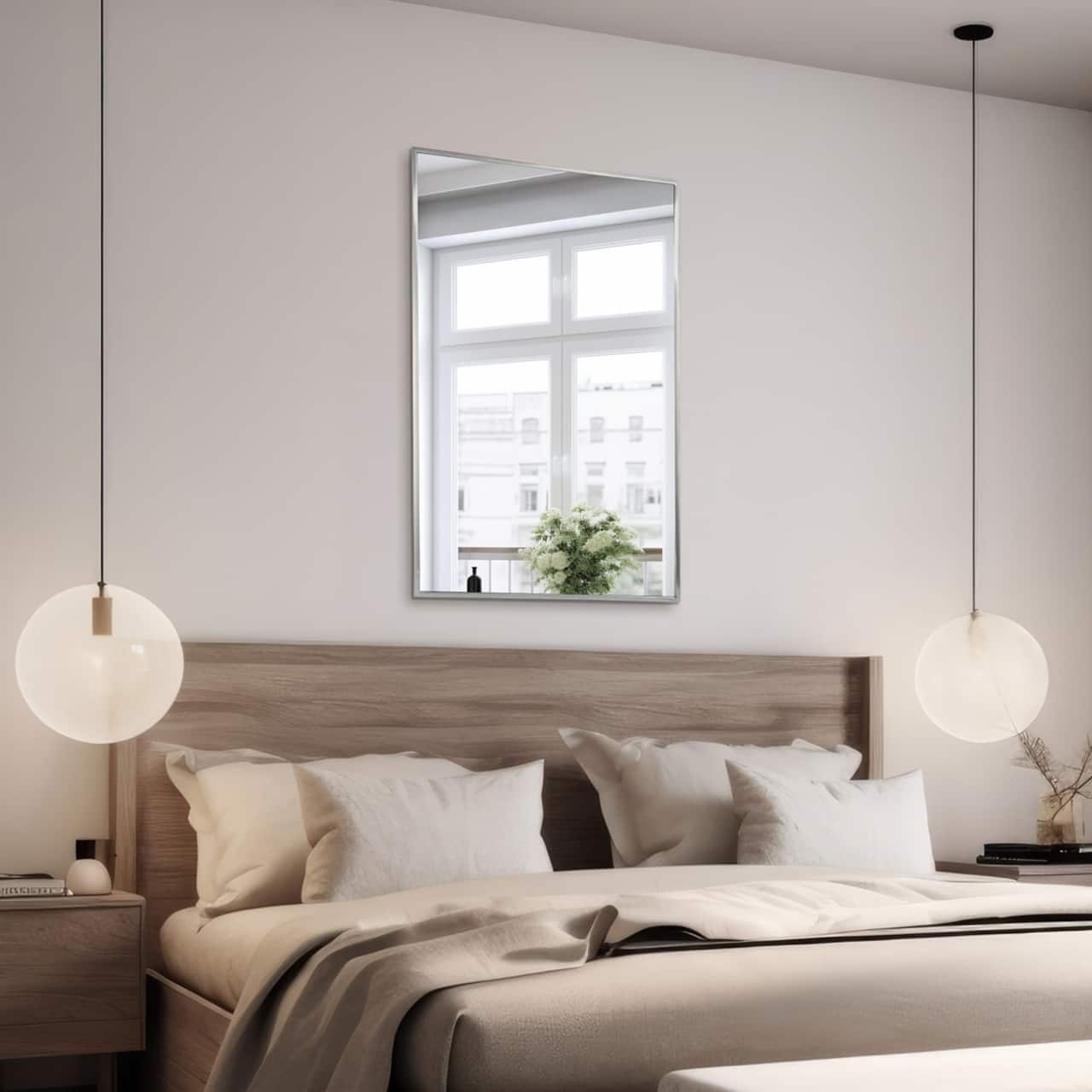 Head West Brushed Nickel 22" x 34" Float Framed Accent Mirror